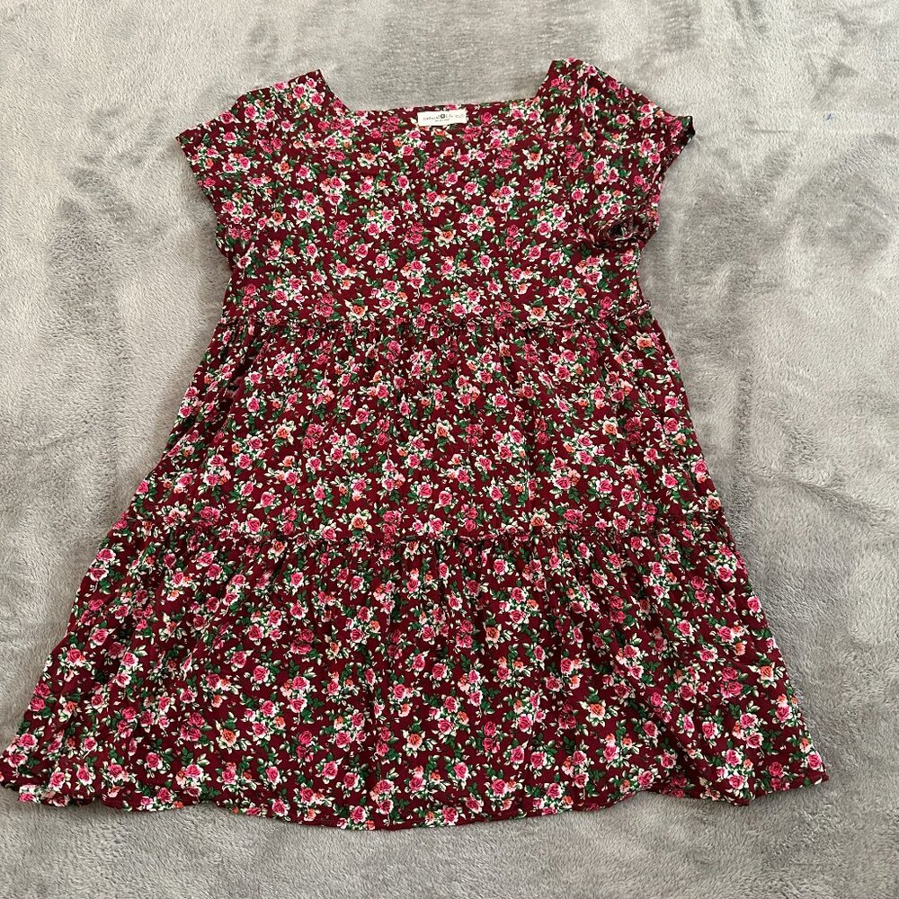 Natural Life Short Sleeve Tiered Babydoll Dress Women's XS/S Small Red Floral